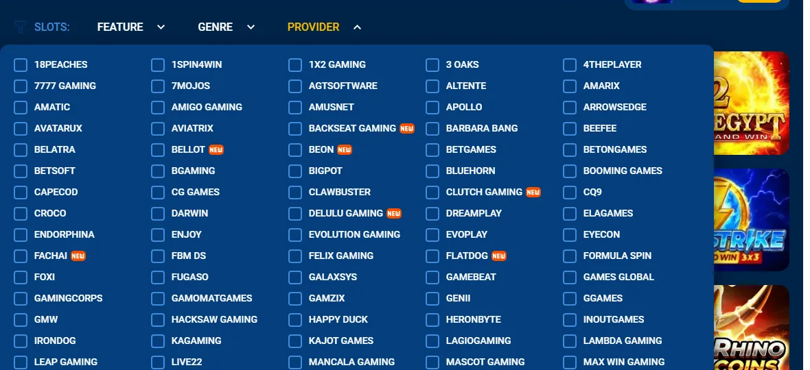 Seznam poskytovatelů her v Mostbet casinu od Amusnetu po Evolution Gaming