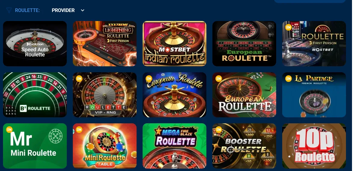 Stolní hry a rulety v Mostbet casinu, evropská i mini ruleta