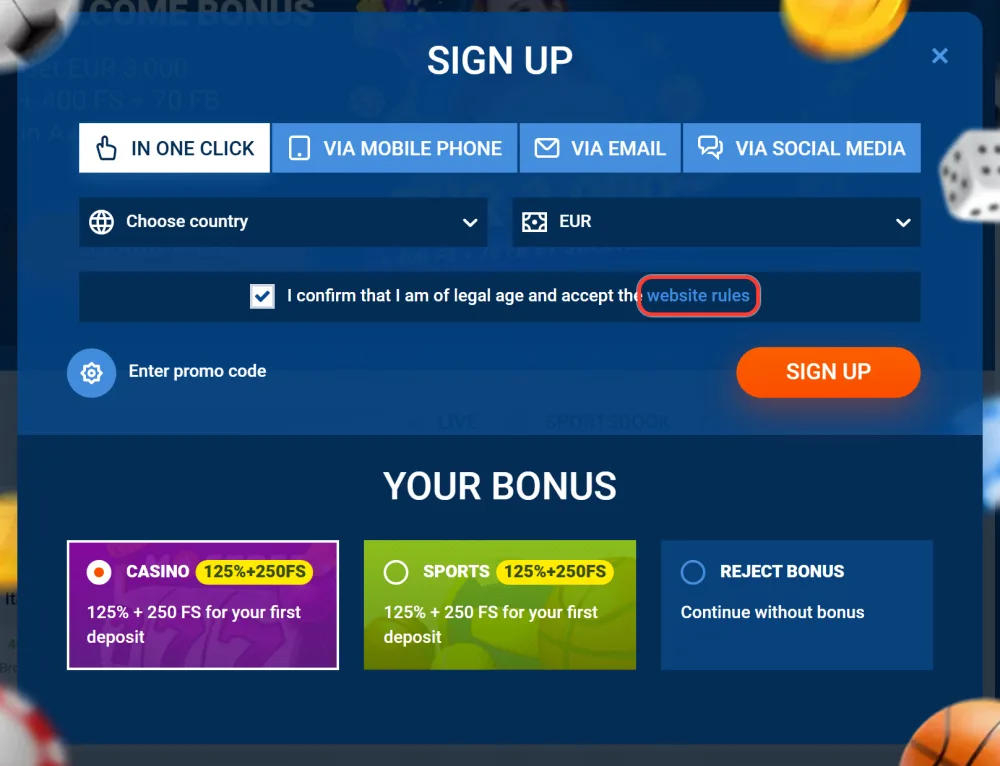Potvrzení plnoletosti a souhlas s pravidly webu při registraci na Mostbet