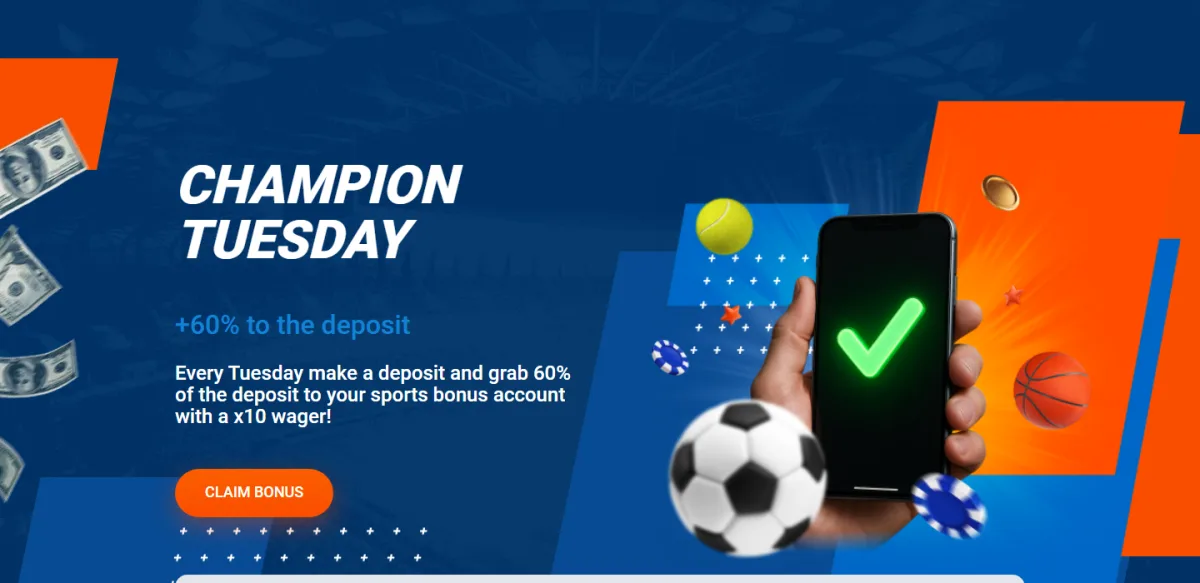 Sportovní akce Úterý šampionů s bonusem 60 % z vkladu