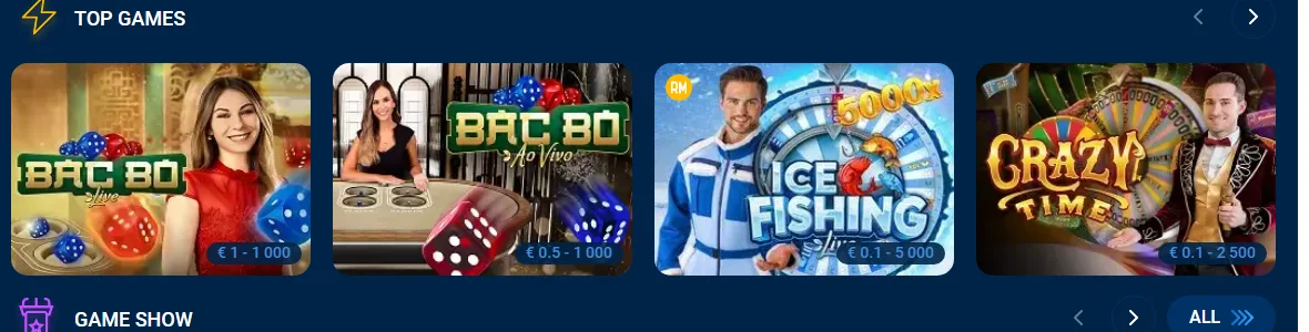 Nejhranější stoly živého casina Mostbet: Bac Bo, Ice Fishing a Crazy Time s uvedenými limity